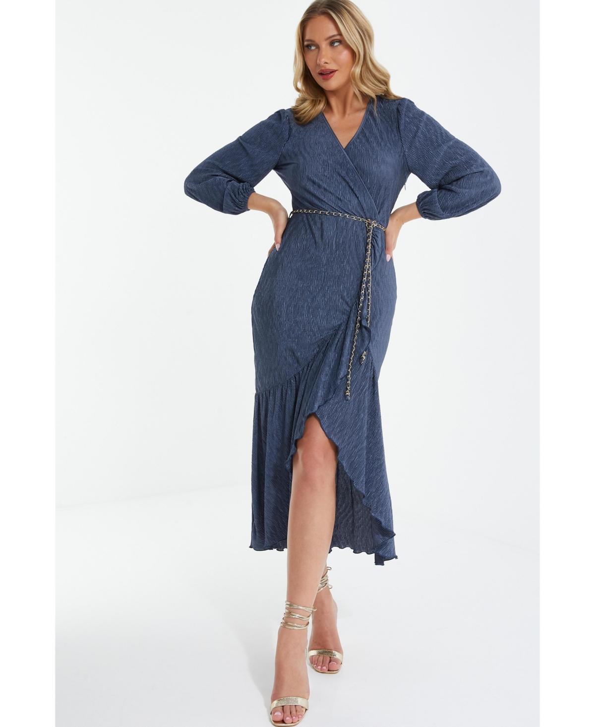 Quiz Womens Long Sleeve Belted Wrap Midi Dress Product Image