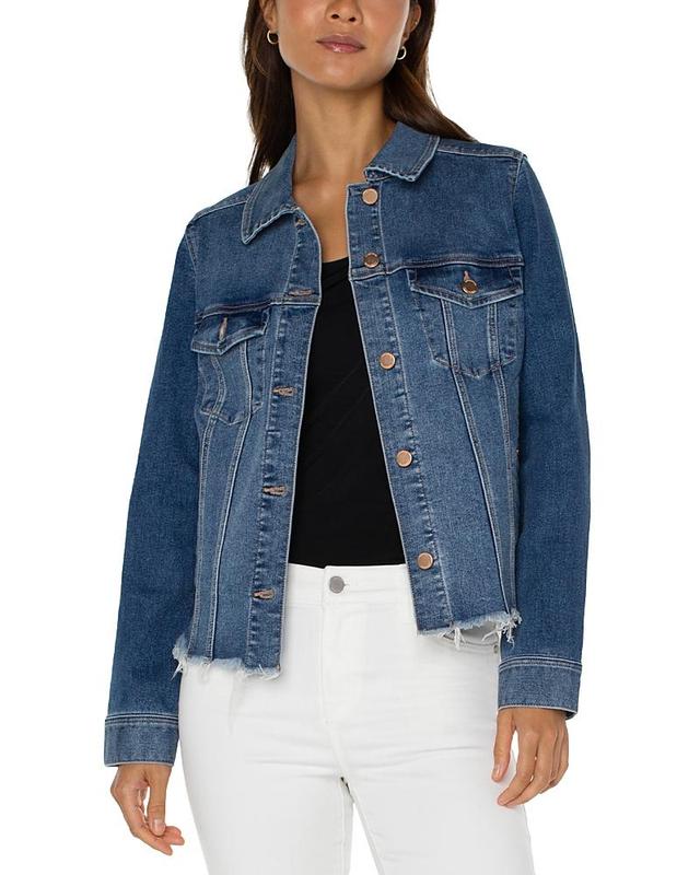 Liverpool Los Angeles Trucker Jacket with Fray Hem Stretch Denim (Mclean) Women's Jacket Product Image