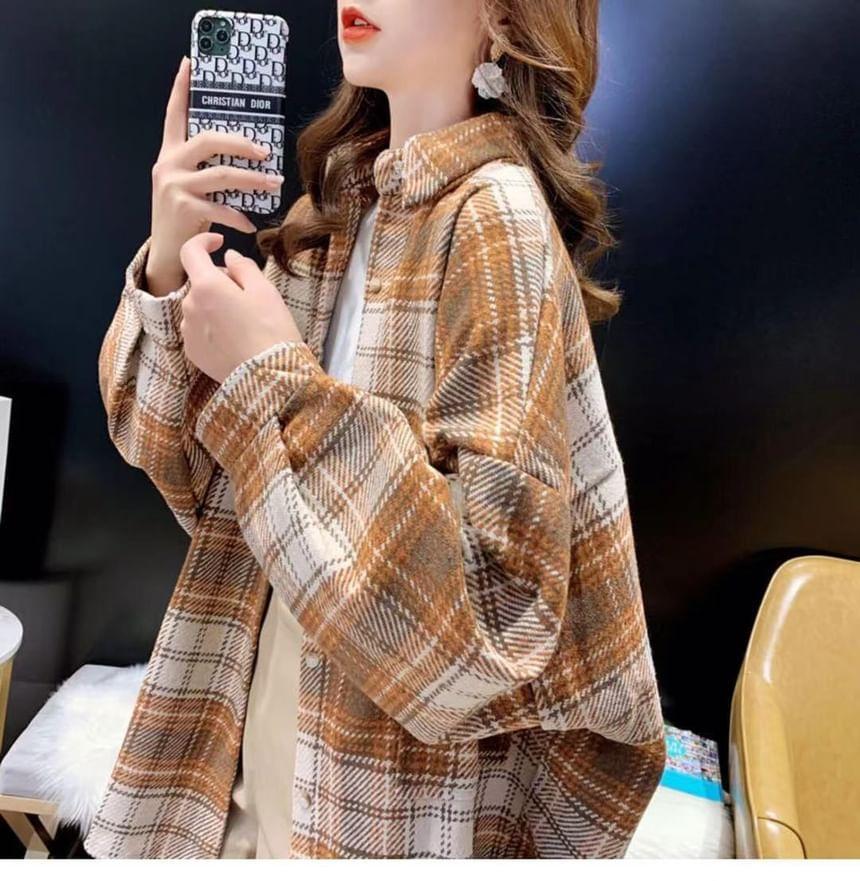 Plaid Button-Up Shirt Jacket Product Image