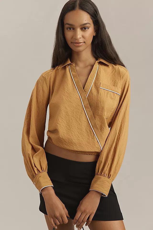 Maeve Long-Sleeve Piped Wrap Blouse Product Image