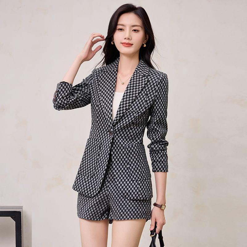 Notch Lapel Patterned Single Breasted Blazer / High Waist Dress Shorts / Set Product Image