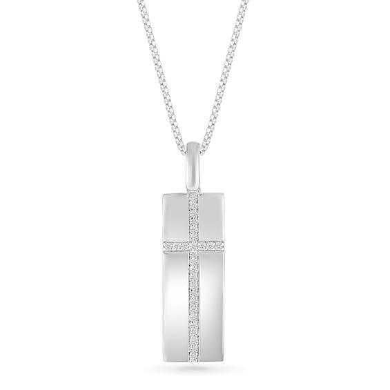 Men's 1/5 CT. T.w. Diamond Cross Narrow Dog Tag Pendant in Sterling Silver - 22" Product Image