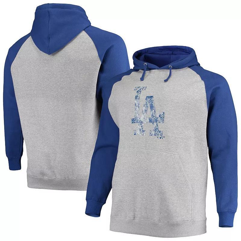 Mens Fanatics Branded Heathered Gray/Royal Los Angeles Dodgers Big & Tall Raglan Pullover Hoodie LAD Grey Product Image