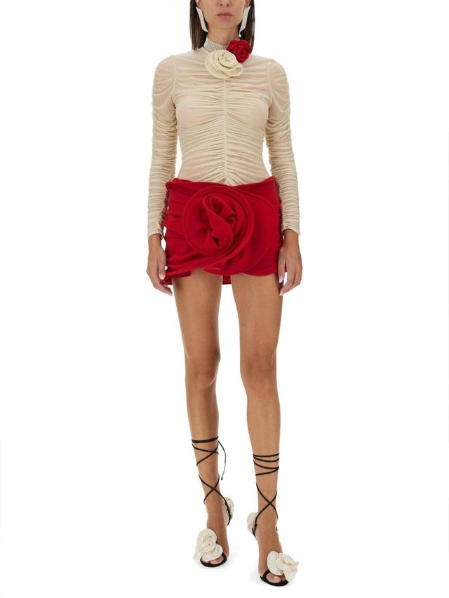 MAGDA BUTRYM Red Wool Mini Skirt Roses Product Image