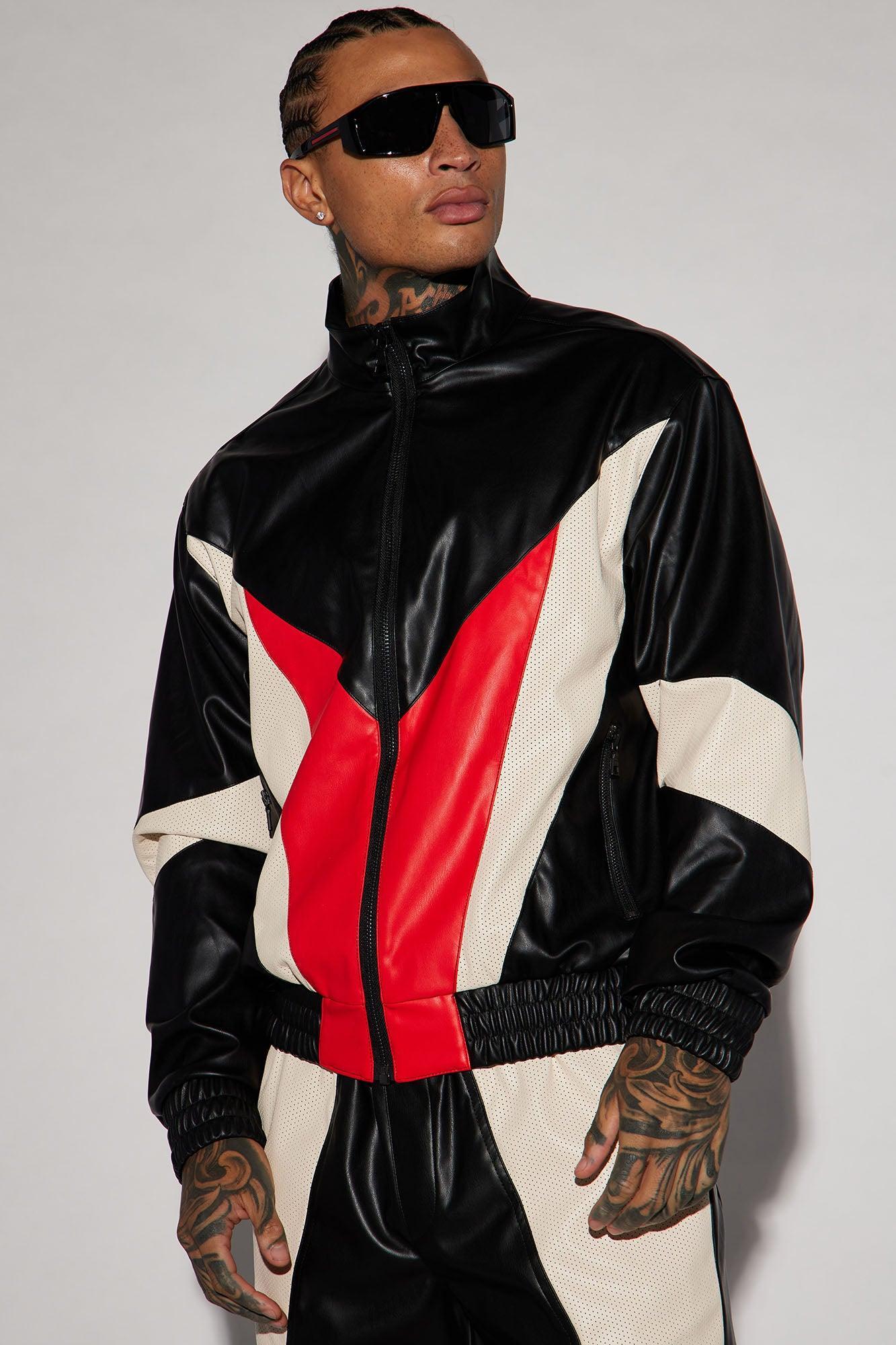 See Through You Faux Leather Track Jacket - Black/combo Product Image