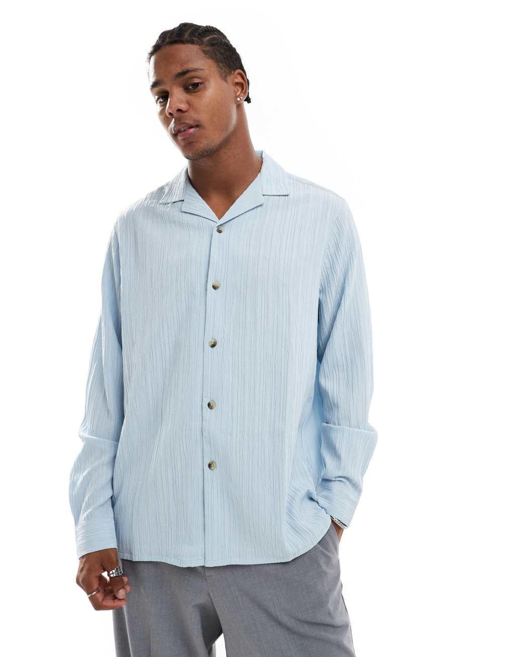 ASOS DESIGN relaxed fit crinkle texture shirt in light blue Product Image