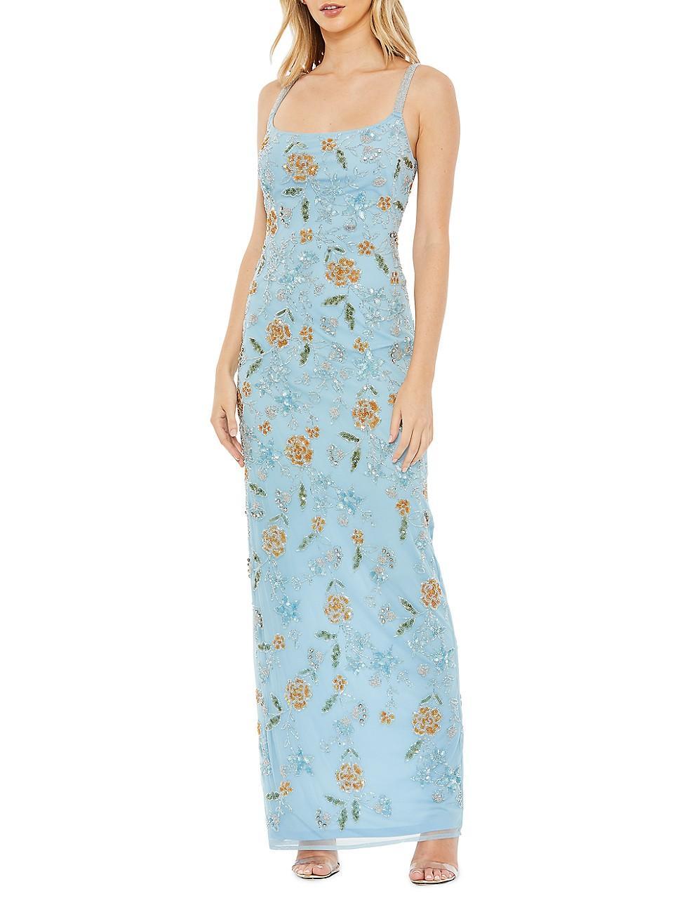 Womens Beaded Floral Column Gown Product Image