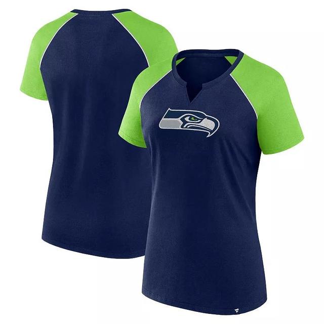 Womens Fanatics College Navy/Neon Green Seattle Seahawks Glittered Primary Raglan T-Shirt Product Image