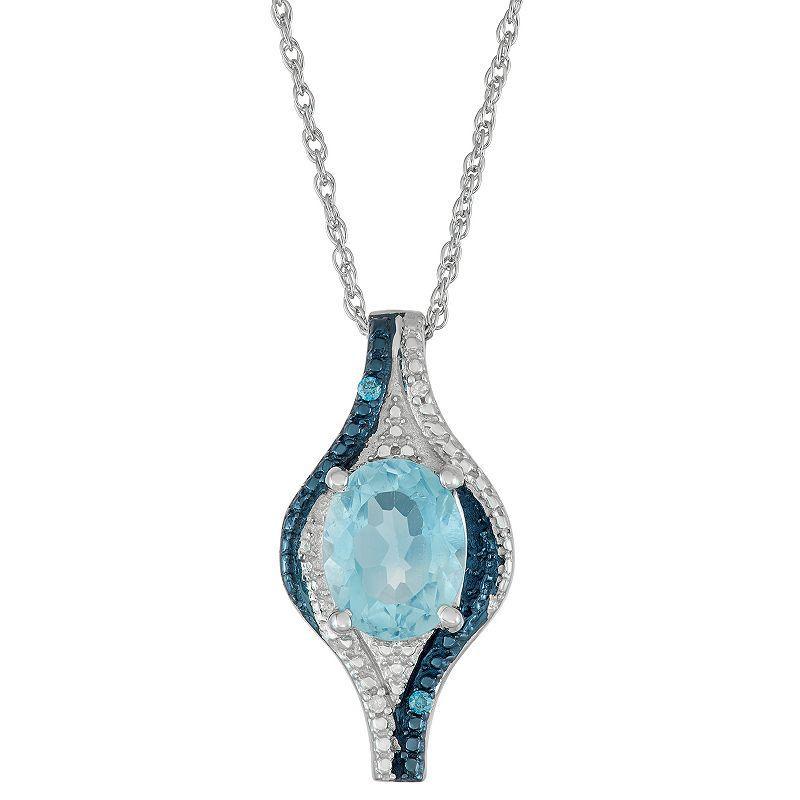 Jewelexcess Sterling Silver Blue Topaz & Diamond Accent Pendant Necklace, Womens Product Image