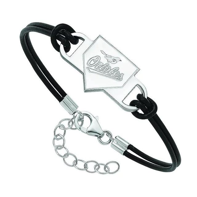 LogoArt Sterling Silver St. Louis Cardinals Black Leather Bracelet, Womens Product Image