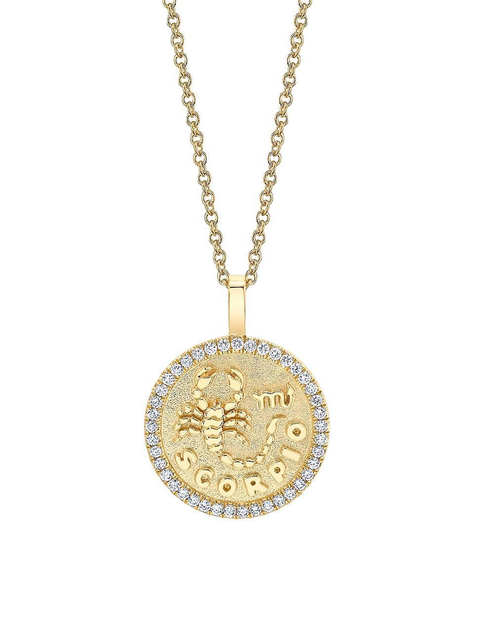 Womens 18K Yellow Gold & Diamond Sagittarius Coin Pendant Necklace Product Image