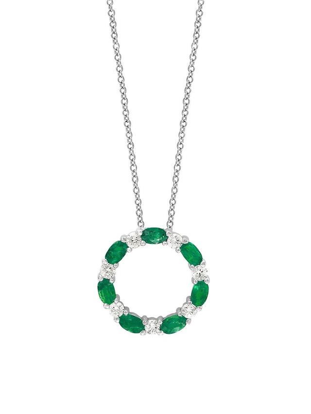 Womens 14K White Gold, 1.05 TCW Diamond & Emerald Pendant Necklace Product Image