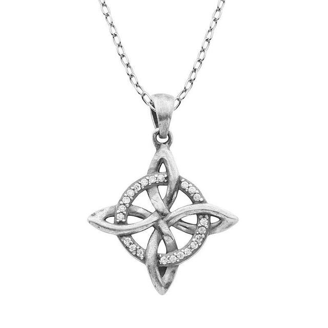 Cubic Zirconia Sterling Silver Celtic Pendant Necklace, Womens White Product Image