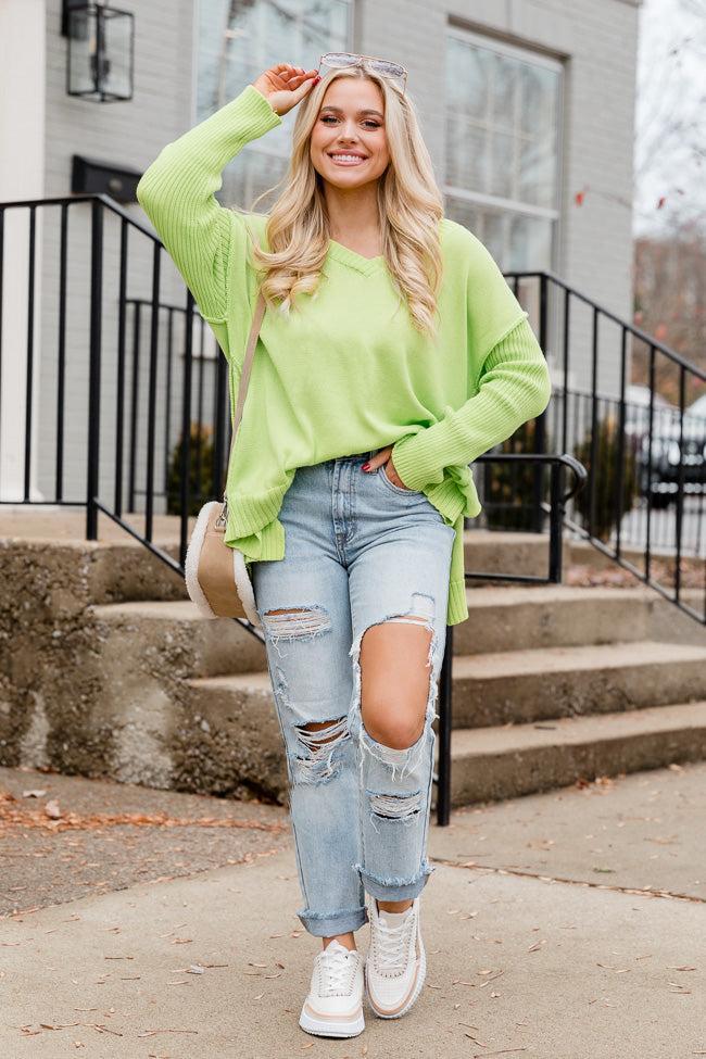 Bold Dreams Lime Oversized V-Neck Sweater FINAL SALE Product Image