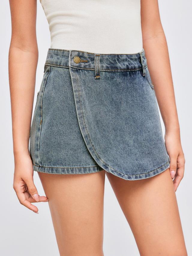 Cider Denim Low Rise Solid Wrap Mini Skort Product Image