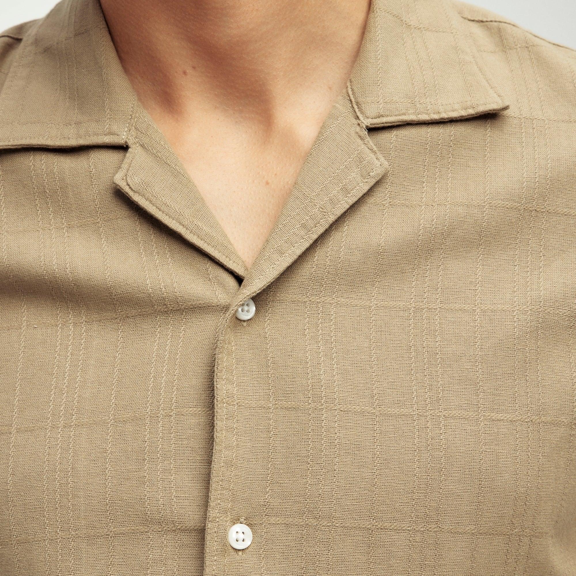 Short-sleeve textured cotton camp-collar shirt Product Image