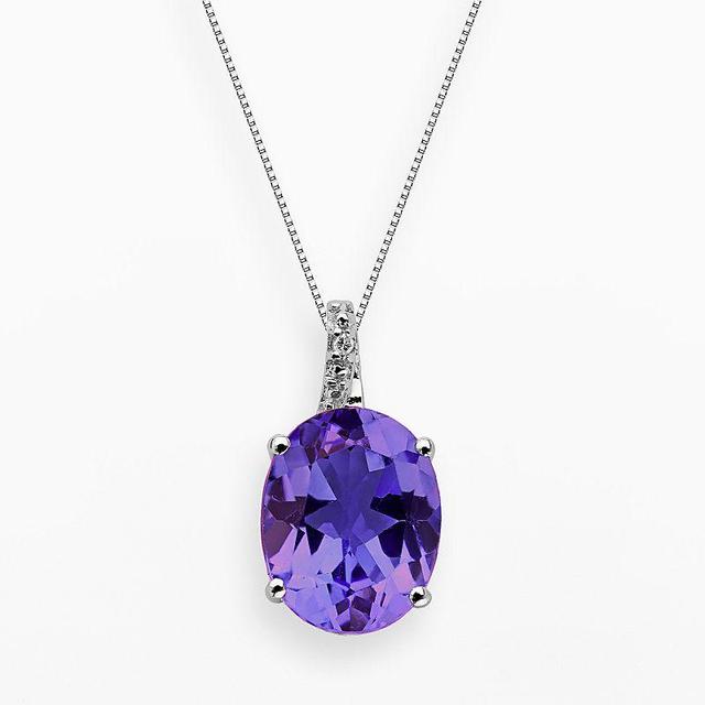 Gemminded Sterling Silver Amethyst and Diamond Accent Oval Pendant, Womens Purple Product Image