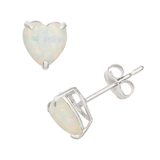 Designs by Gioelli Lab-Created Opal 10k White Gold Heart Stud Earrings, Womens Product Image