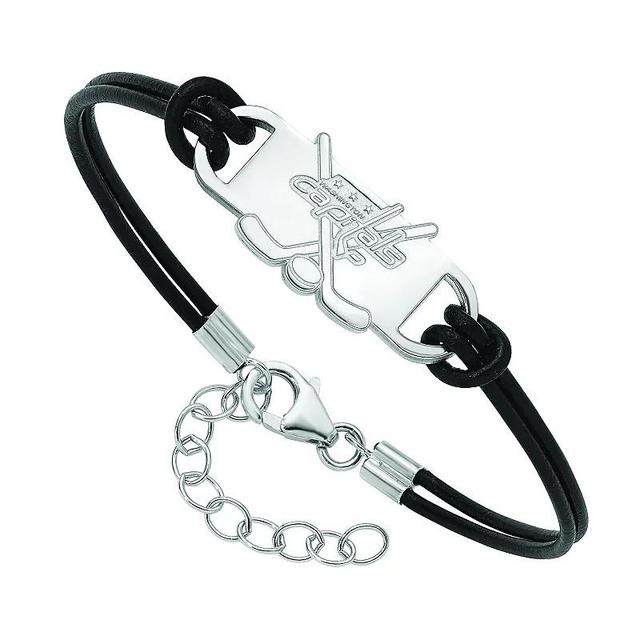 LogoArt Sterling Silver Washington Capitals Black Leather Bracelet, Womens Product Image