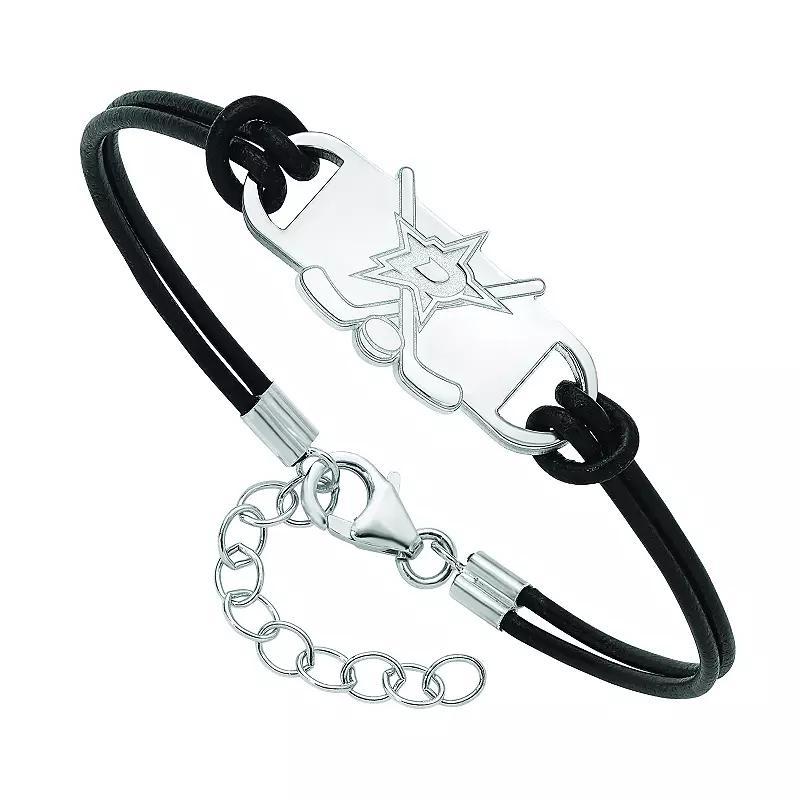 LogoArt Sterling Silver Nashville Predators Black Leather Bracelet, Womens Product Image