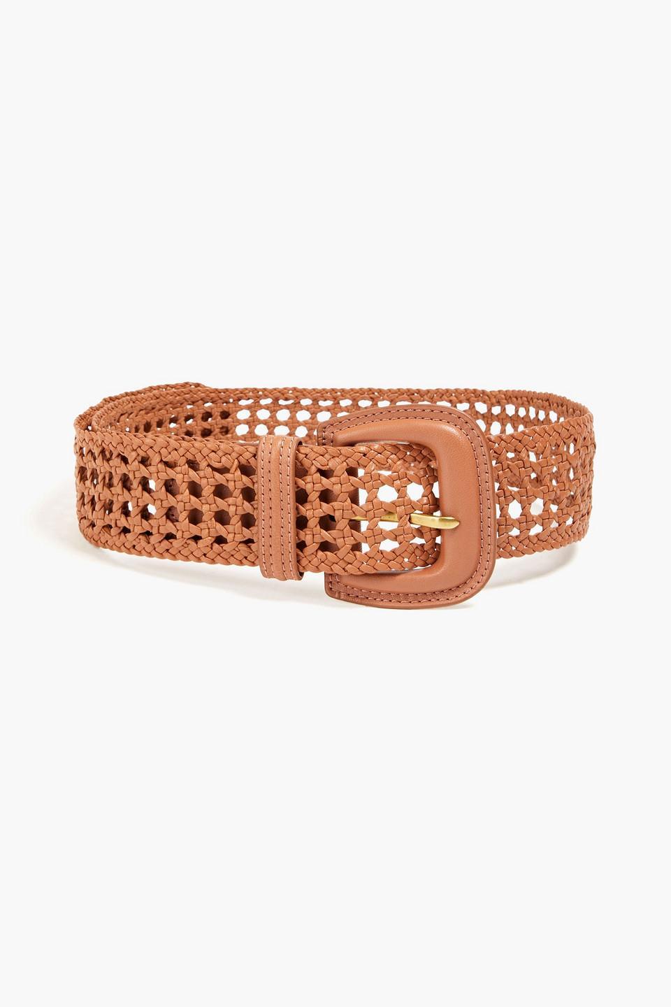 Woven Leather Belt In Light Brown Product Image