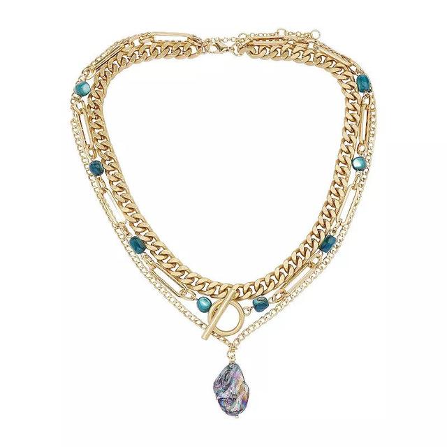 Sonoma Goods For Life Gold Tone 3 Row Chains Abalone Shell Pendant Necklace, Womens, Blue Product Image