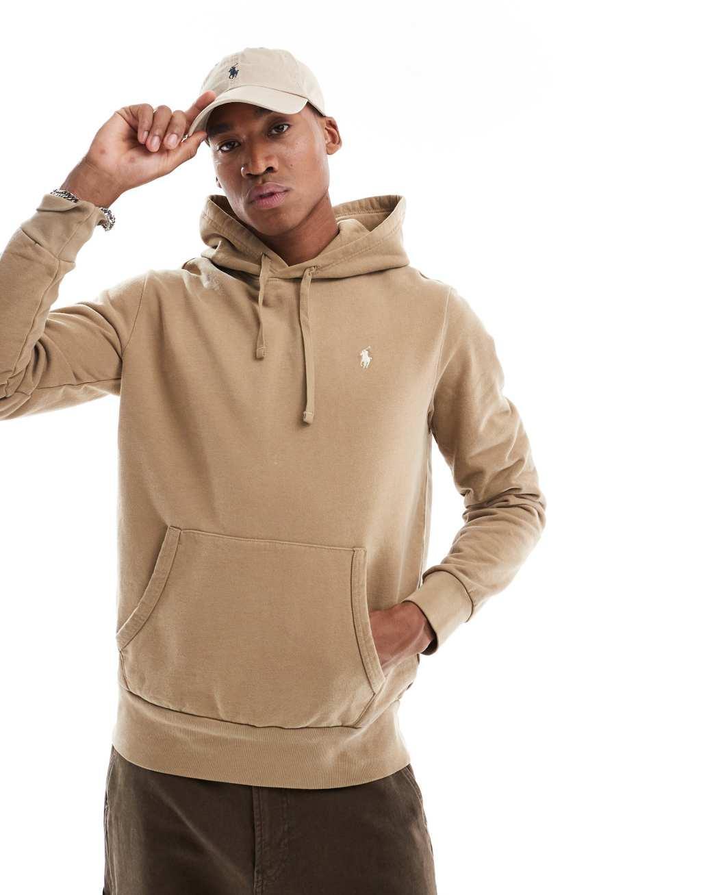 Polo Ralph Lauren icon logo loopback terry hoodie in khaki tan product image