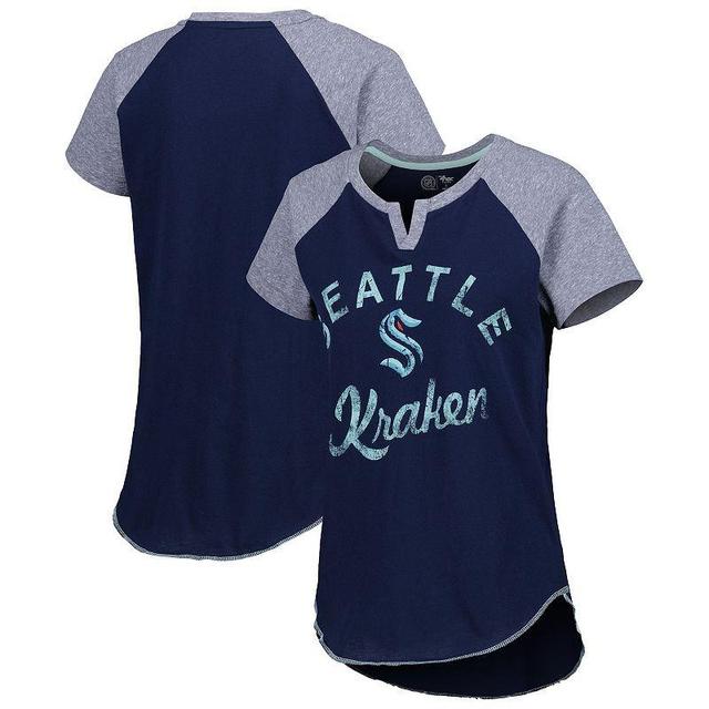 Womens Starter Deep Sea Blue Seattle Kraken Grand Slam Raglan Notch Neck T-Shirt Krk Blue Product Image