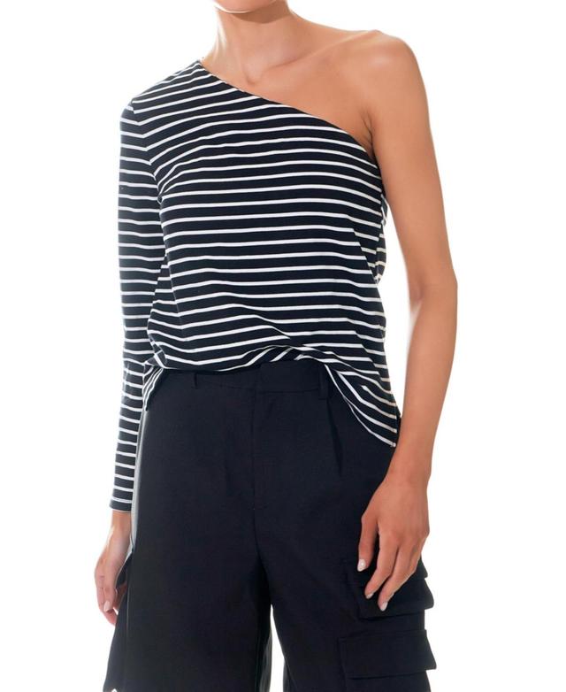 Grey Lab Womens Stripe One Shoulder Top - Black Product Image