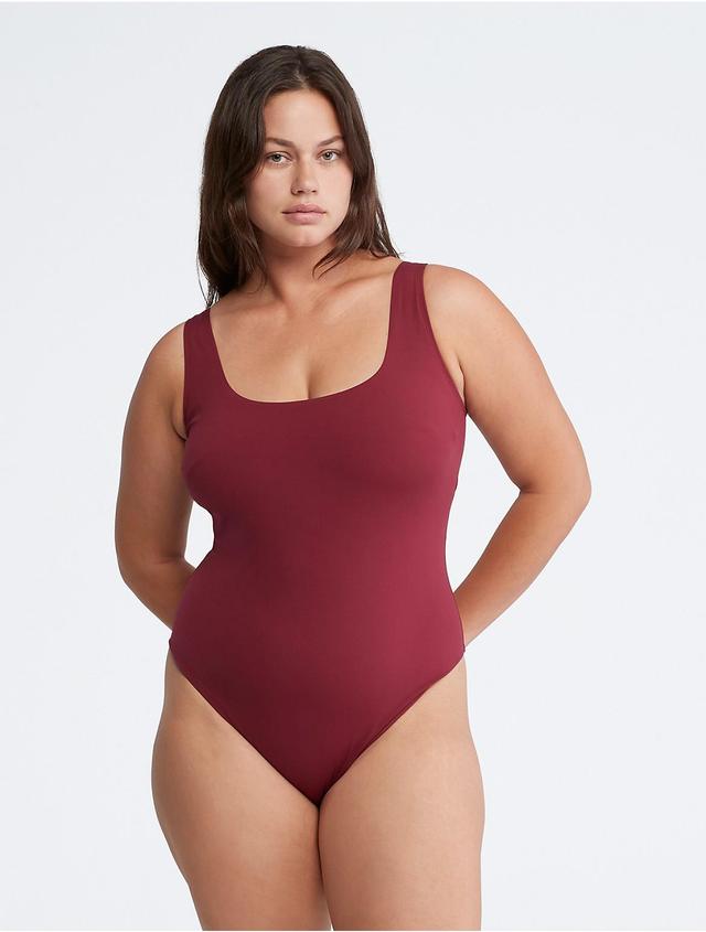 Calvin Klein Women's Plus Size Core Tonal Scoopneck One Piece Swimsuit - Red - 2X Product Image