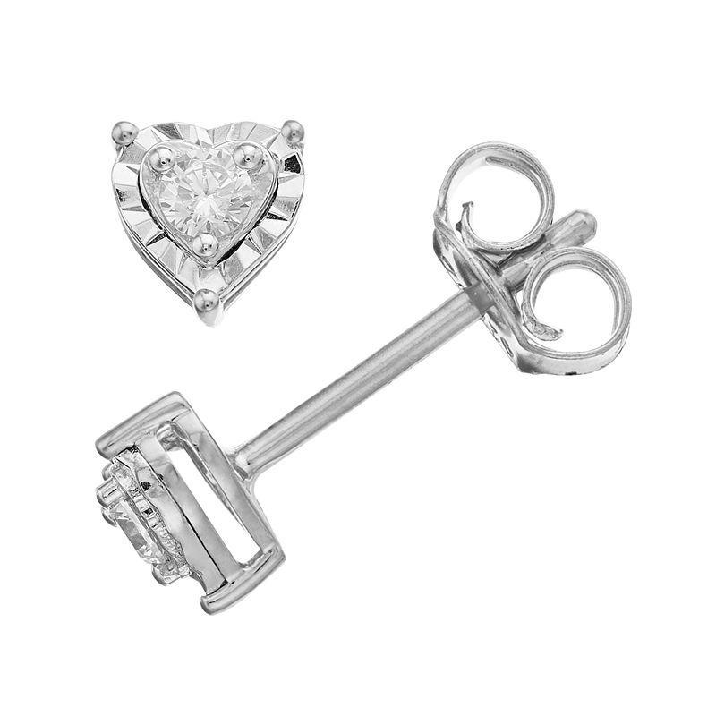 Diamond Brilliance Sterling Silver 1/10 Carat T.W. Lab-Created Diamond Heart Miracle Stud Earrings, Womens, Silver Tone Product Image