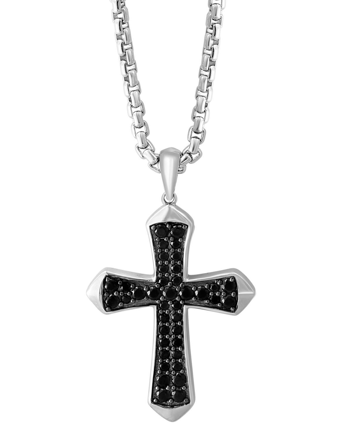 Effy Mens Black Spinel Cross 22 Pendant Necklace (1-1/5 ct. t.w.) in Sterling Silver Product Image