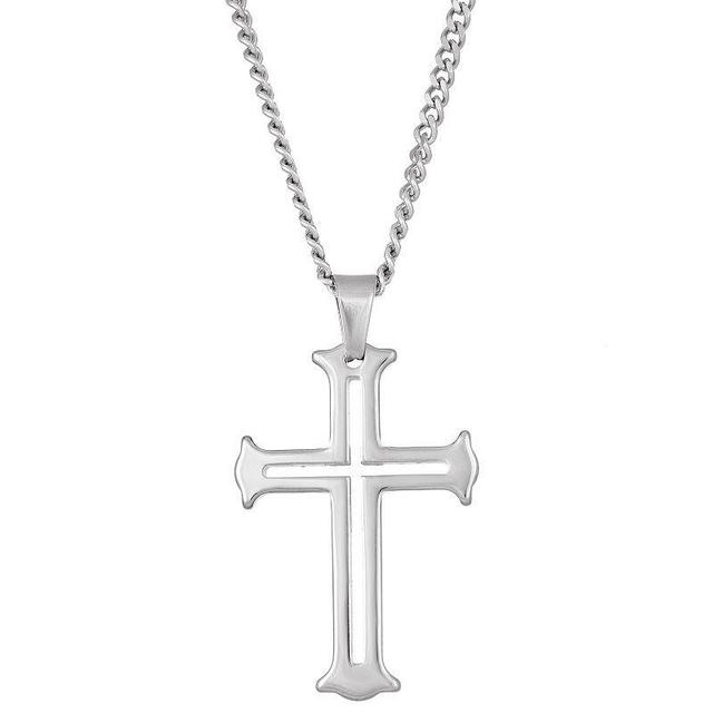 Mens LYNX Tungsten Curb Chain Cross Pendant Necklace Stainless Product Image