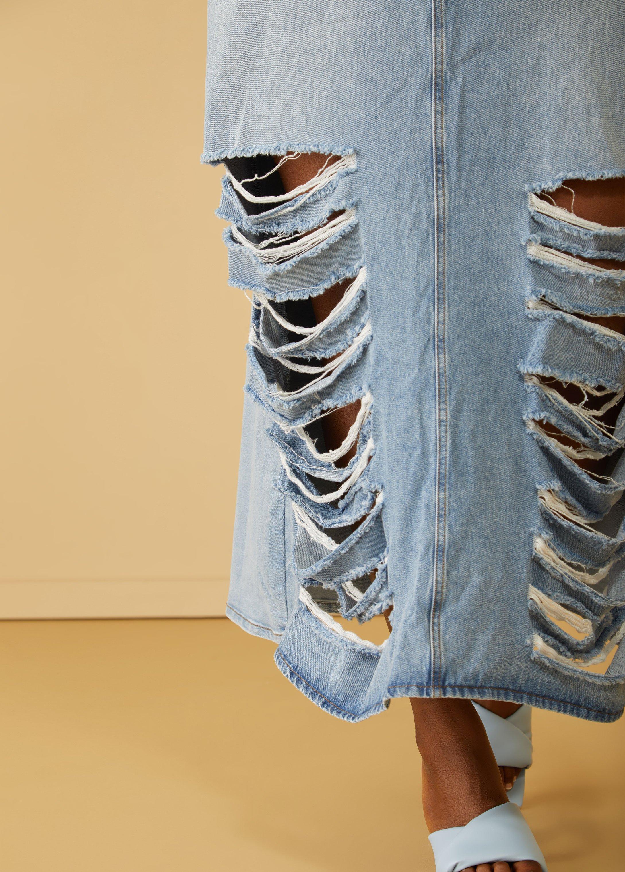 Distressed Cutout Denim Maxi Skirt Product Image