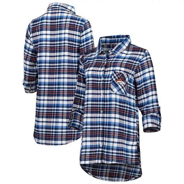 Womens Concepts Sport Denver Broncos Mainstay Plaid Full-Button Long Sleeve Nightshirt Blue Product Image