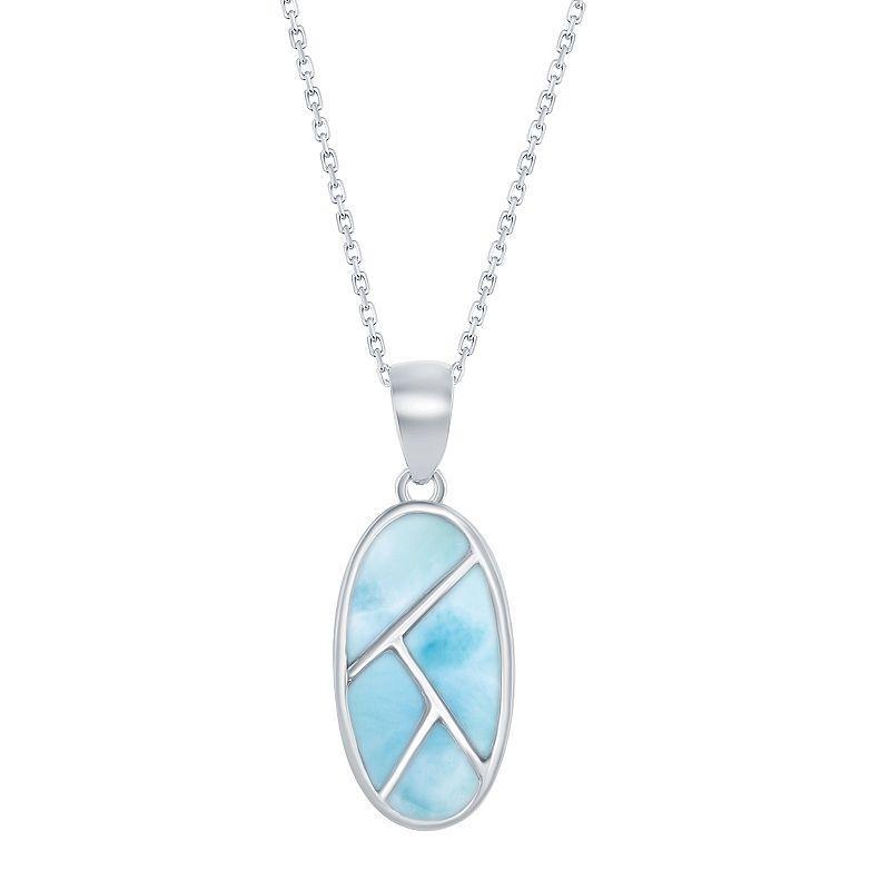 Sterling Silver Oval Larimar Pendant Necklace, Womens Blue Product Image