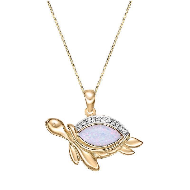 Gemminded 2 Micron 18K Gold Plated Sterling Silver Lab-Created Opal & Lab-Created White Sapphire Turtle Pendant, Womens Gold Tone Product Image