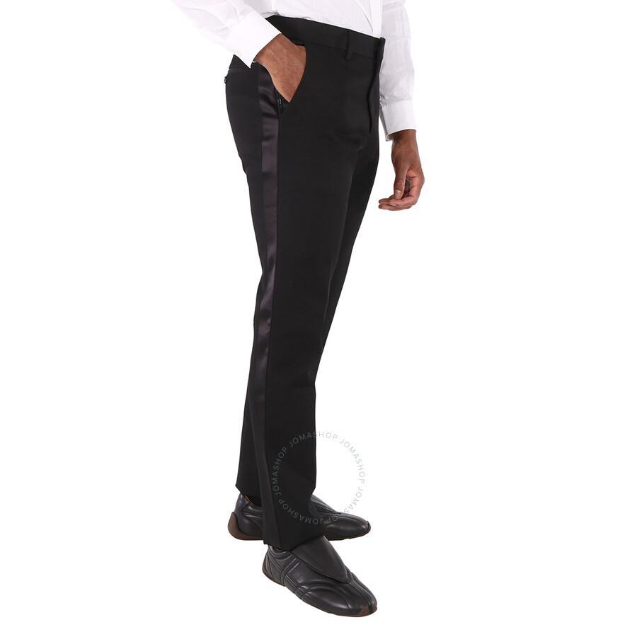 Men's Black Silk Satin Side Stripes Wool Silk Classic-fit Tailored Trousers Product Image