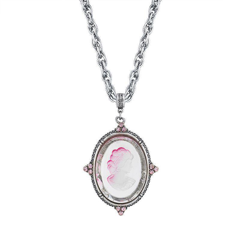 1928 Silver Tone Pink Intaglio Cameo Pendant Necklace, Womens Product Image