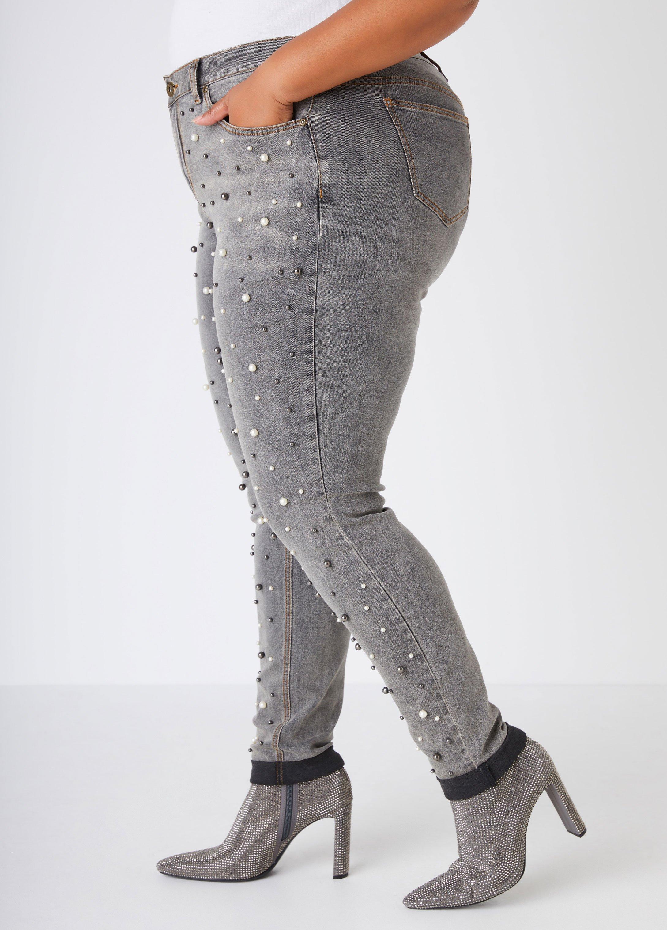 Faux Pearl Skinny Jeans Product Image