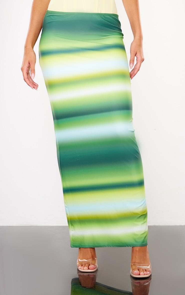 Green Ombre Printed Matte Sculpt Tie Waist Maxi Skirt Product Image