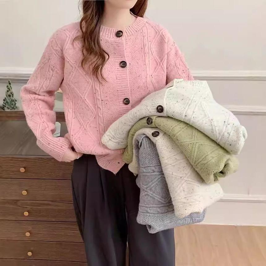 Round Neck Cable Knit Cardigan Product Image