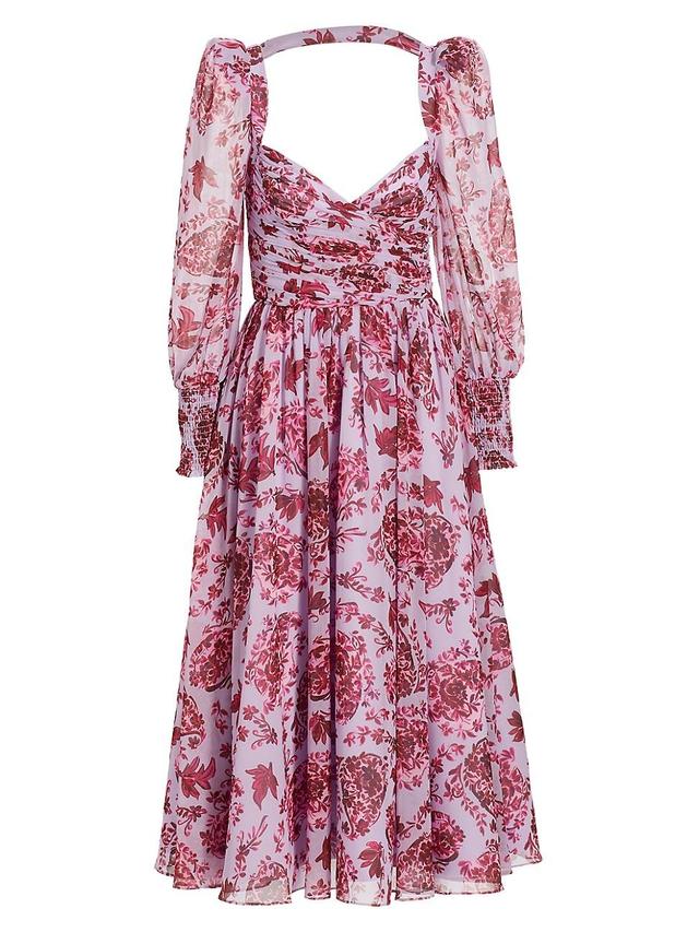 Womens Floral Long-Sleeve Midi-Dress Product Image