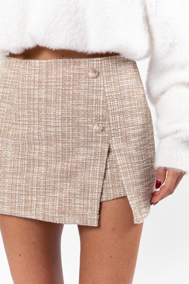 Hold Me Now Khaki Tweed Side Split Skort Product Image