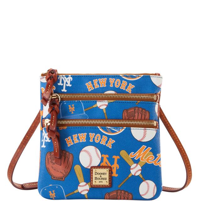 Dooney & Bourke Womens MLB Mets North South Triple Zip Crossbody Coated Cotton Shoulder Bag in Blue Product Image