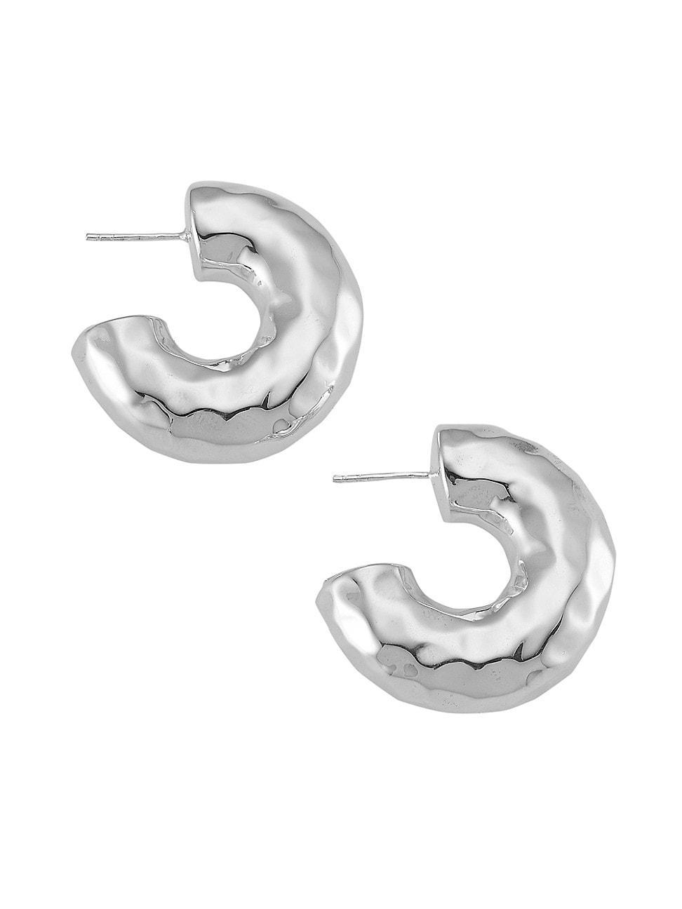 Womens 925 Classico Thick Hammered Round Hoop Earring Product Image