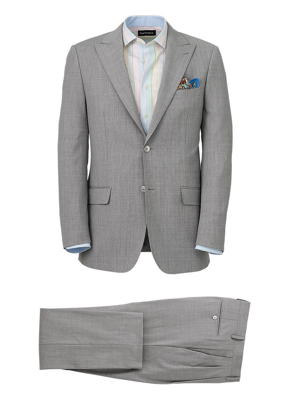 Wool Stretch Bengaline Single Breasted Peak Lapel Suit - Light Grey Product Image