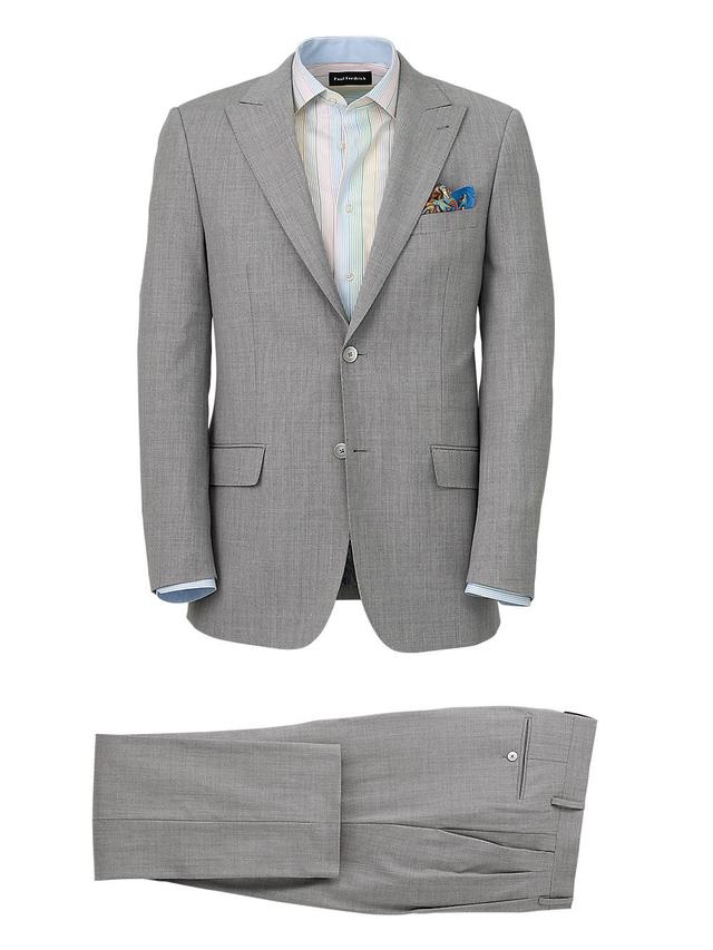 Wool Stretch Bengaline Single Breasted Peak Lapel Suit - Light Grey Product Image