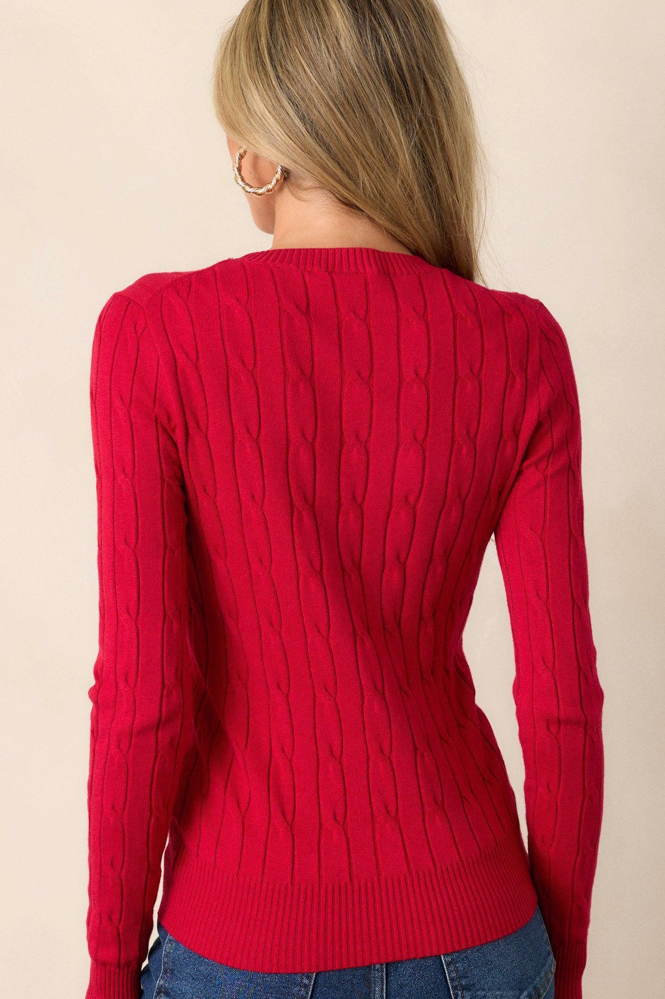 Softly Spoken Red Cable Knit Sweater Product Image