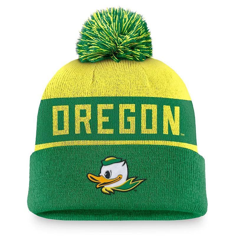 Mens Nike /Green Oregon Ducks Primetime Peak Cuffed Knit Hat with Pom Product Image